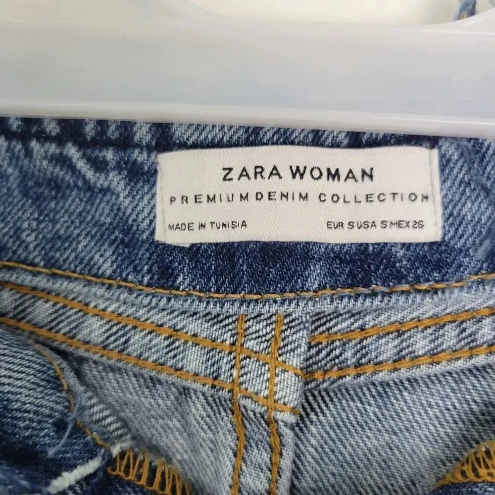 ZARA WOMAN Premium Denim Collection Cutoff Mini Skirt Distressed Button Fly - Picture 8 of 8